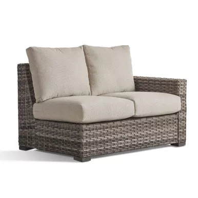 `56" Taupe Synthetic Wicker One-Arm Loveseat Right Side Facing with Gray Cushion